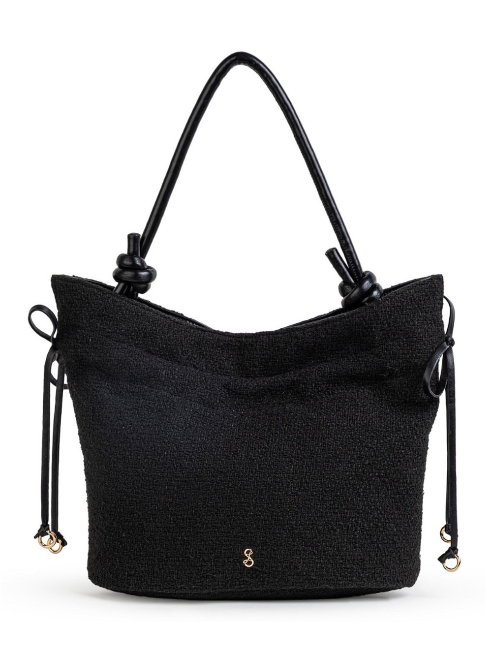 Sam & Libby Black Textured Bucket Shoulder Bag with Knot Handle - Picture 1 of 7